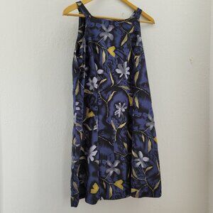 DBY Dress Womens Medium (as measured) Blue Black Floral Sleeveless Vtg